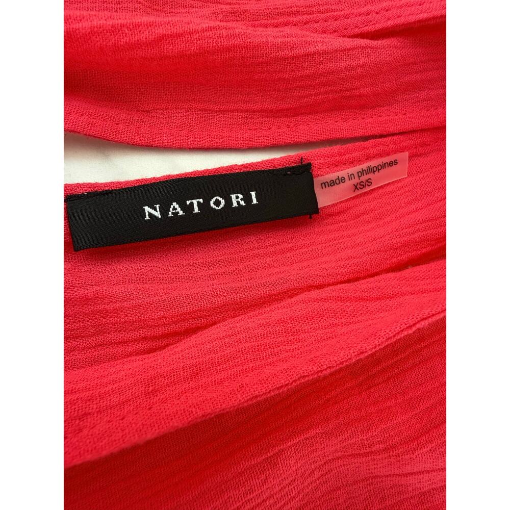 Natori Hibiscus Pink Cotton Gauze Floral Applique Cover Up XS/S - Picture 6 of 8
